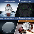 LIGE Reloj de Pulsera de Cuero para Hombres Analógico de Vestir Cronógrafo Impermeable Vintage Trabajo Casual Cuarzo con Calendario Cronógrafo Lúmenes Resistente al Agua 30M Reloj Clásico para Hombres