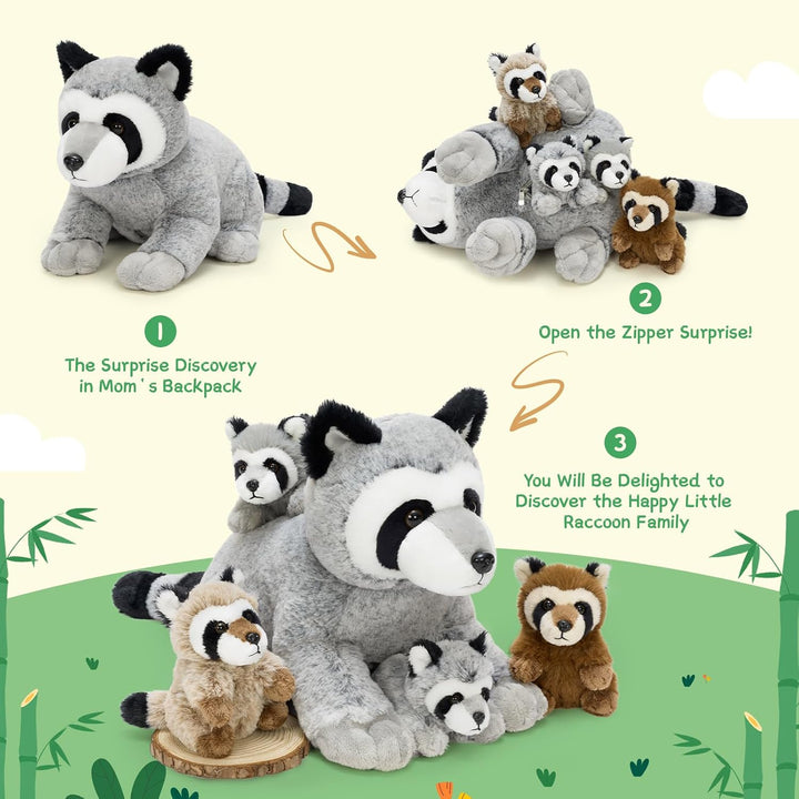 MaoGoLan 5 piezas de peluche de mapache grande de 22 pulgadas con 4...