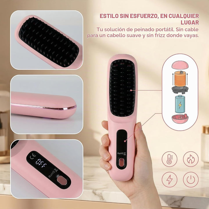 2026 para cabello corto - Cepillo alisador inalámbrico, iones negat...