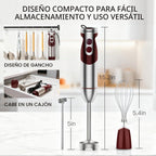 MEGAWISE - Batidora de mano de inmersión 3 en 1, batidora de barra de 12 velocidades con turbo, batidor de huevo y espumador de leche para sopas, salsas, batidos y alimentos para bebés, rojo