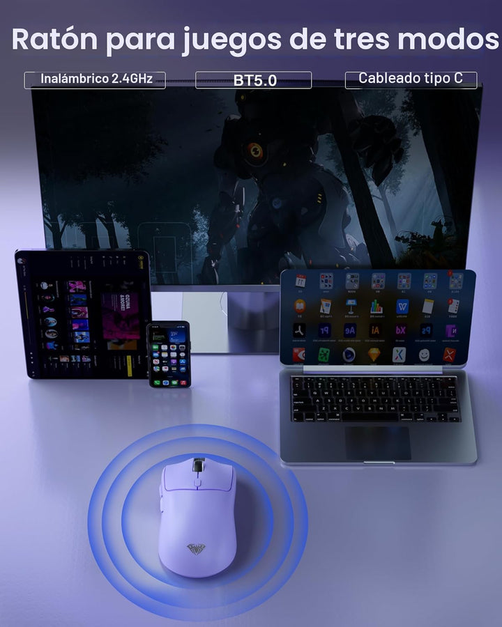 AULA SC580X - Ratón inalámbrico para juegos, triple modo 2.4G\/BT5....