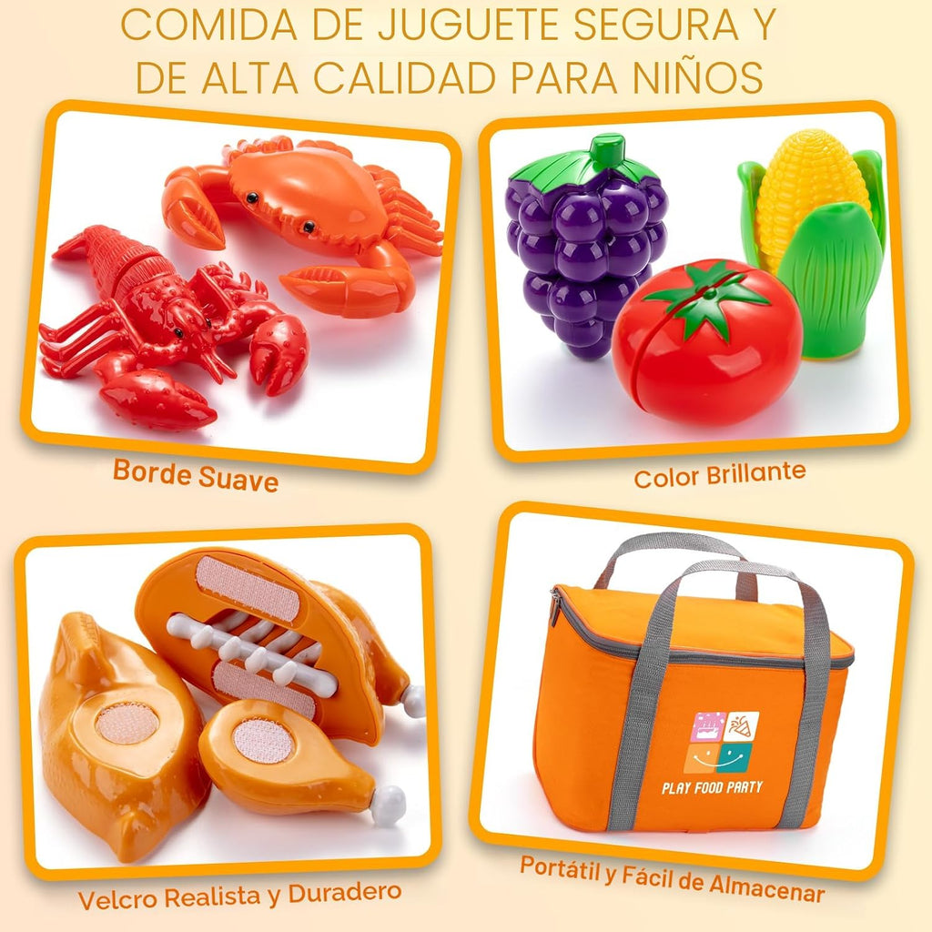 Juboury set de alimentos de juego para pretend para cocina de niños, con bolsa de almacenamiento