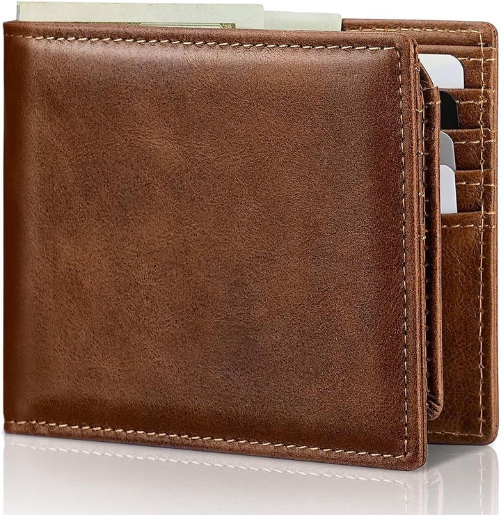 Plinvo Billetera plegable de cuero genuino para hombre con bloqueo...
