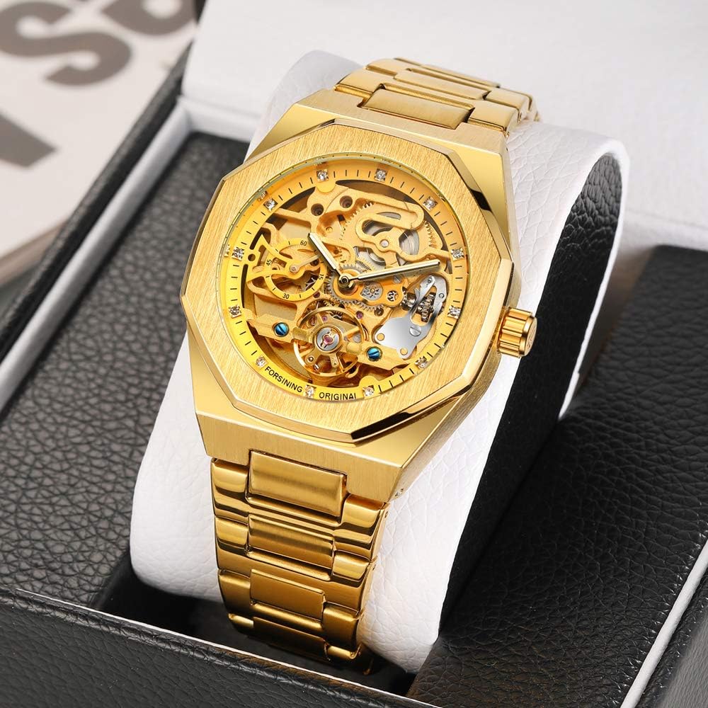Tiong Fashion Relojes para Hombre Marca Top Lujo Automático Mecánico Acero Inoxidable Reloj de Pulsera Skeleton de Negocios y Moda
