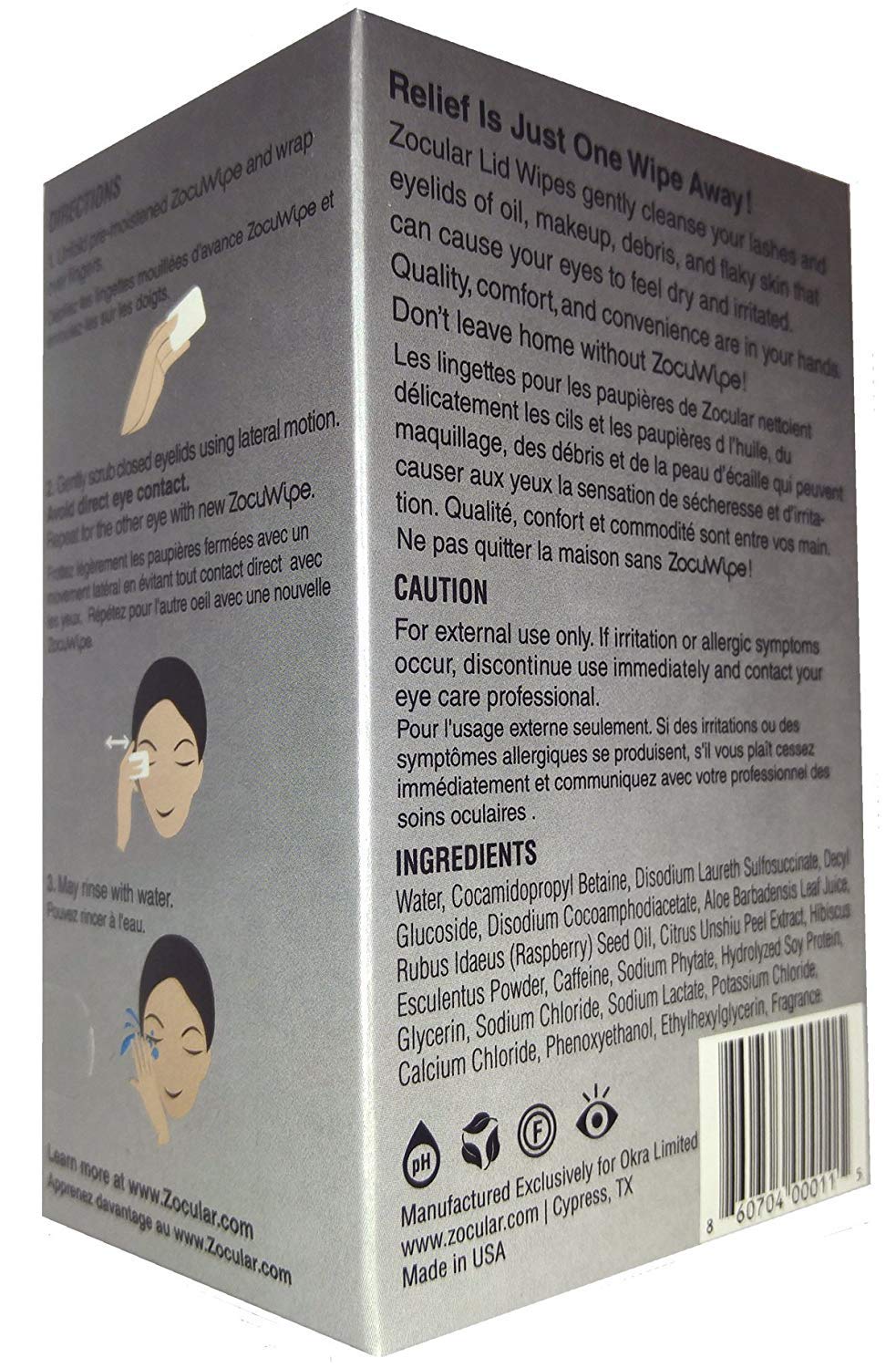 Zocular Zocuwipe Toallitas para párpados con complejo natural de ok...