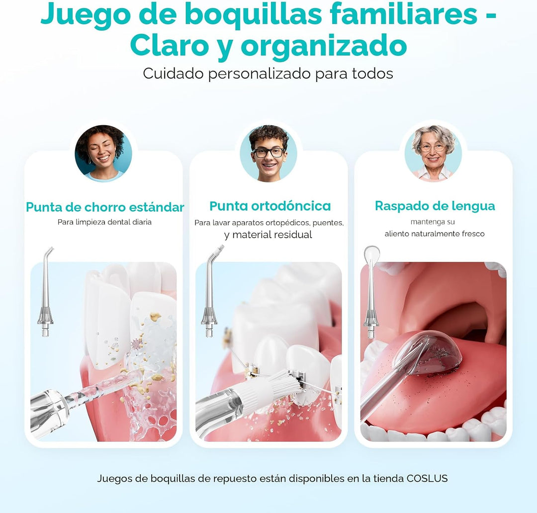 COSLUS Irrigador de agua portátil para dientes: 3 modos y 6 ajustes...