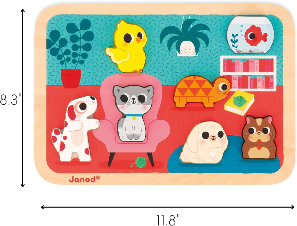 Janod - Rompecabezas grueso - Mascotas - 7 piezas