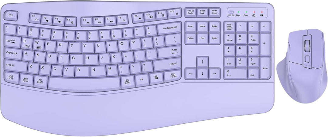 Combo de teclado y mouse inalámbricos, teclas onduladas de tamaño c...