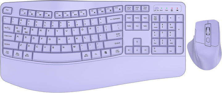 Combo de teclado y mouse inalámbricos, teclas onduladas de tamaño c...
