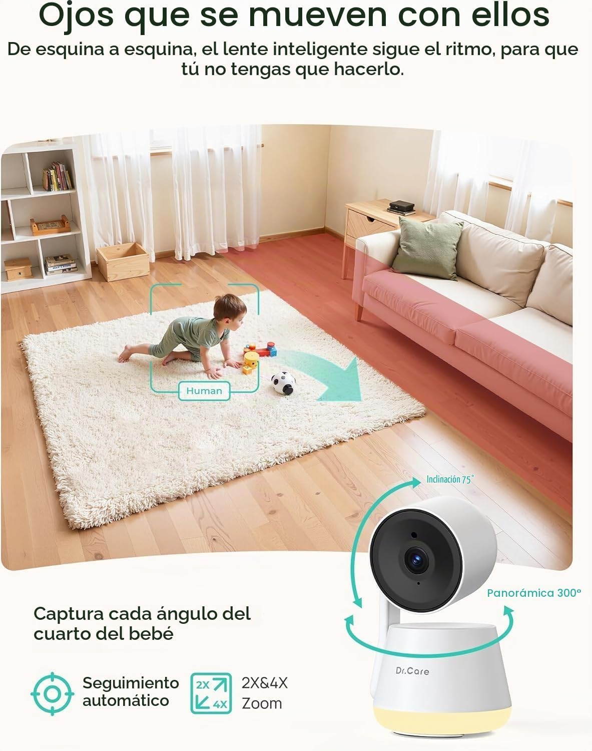 Dr.Care LumiView Monitor inteligente WiFi de 5 pulgadas con 2 cámaras