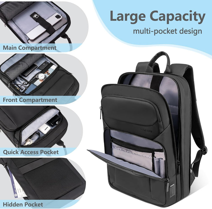 Lixiin Mochila para laptop para hombre, mochila de viaje expandible...
