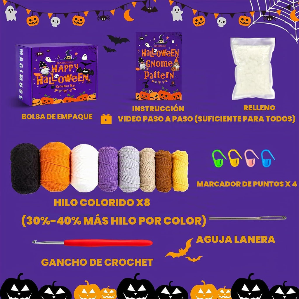 MAGIMUSE Kit de ganchillo para principiantes, kit de inicio de ganchillo para adultos, kit de ganchillo para Halloween, amigurumi, kits de animales de ganchillo, juego de hilo con tutoriales en video