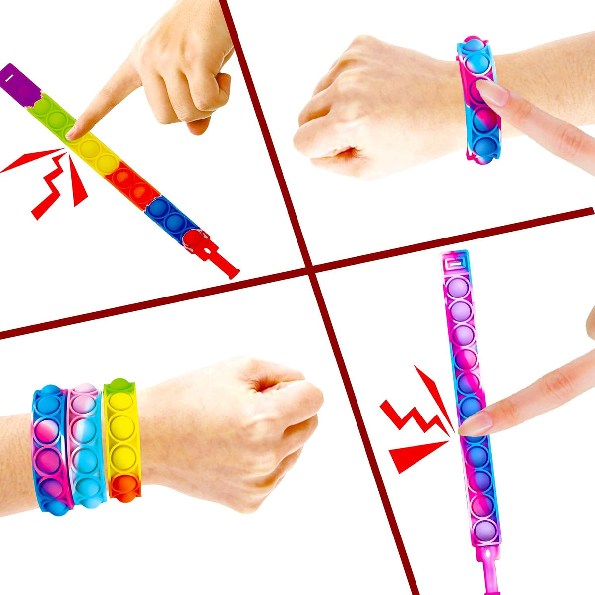 Paquete de 100 pulseras para ansiedad a granel, duraderas y ajustables, pulseras de presión multicolor para niños y adultos, juguetes a granel