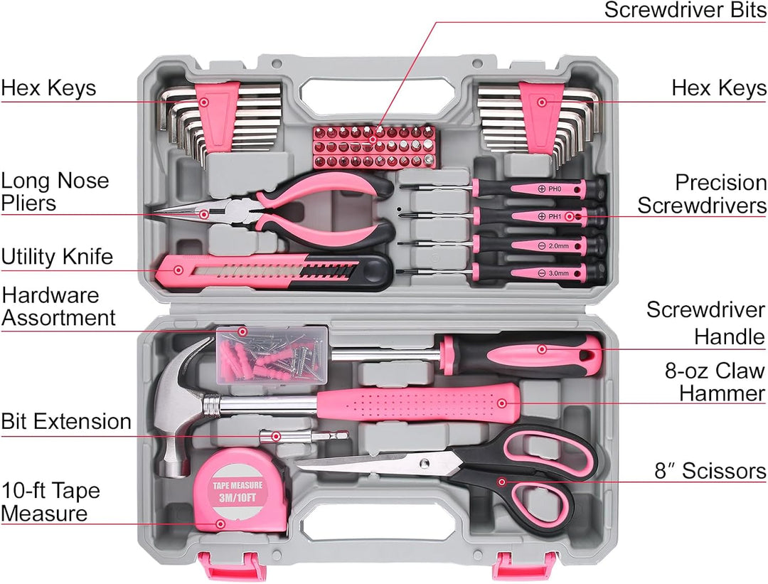 WINNER - Kit de herramientas de 150 piezas en color rosa para todo...