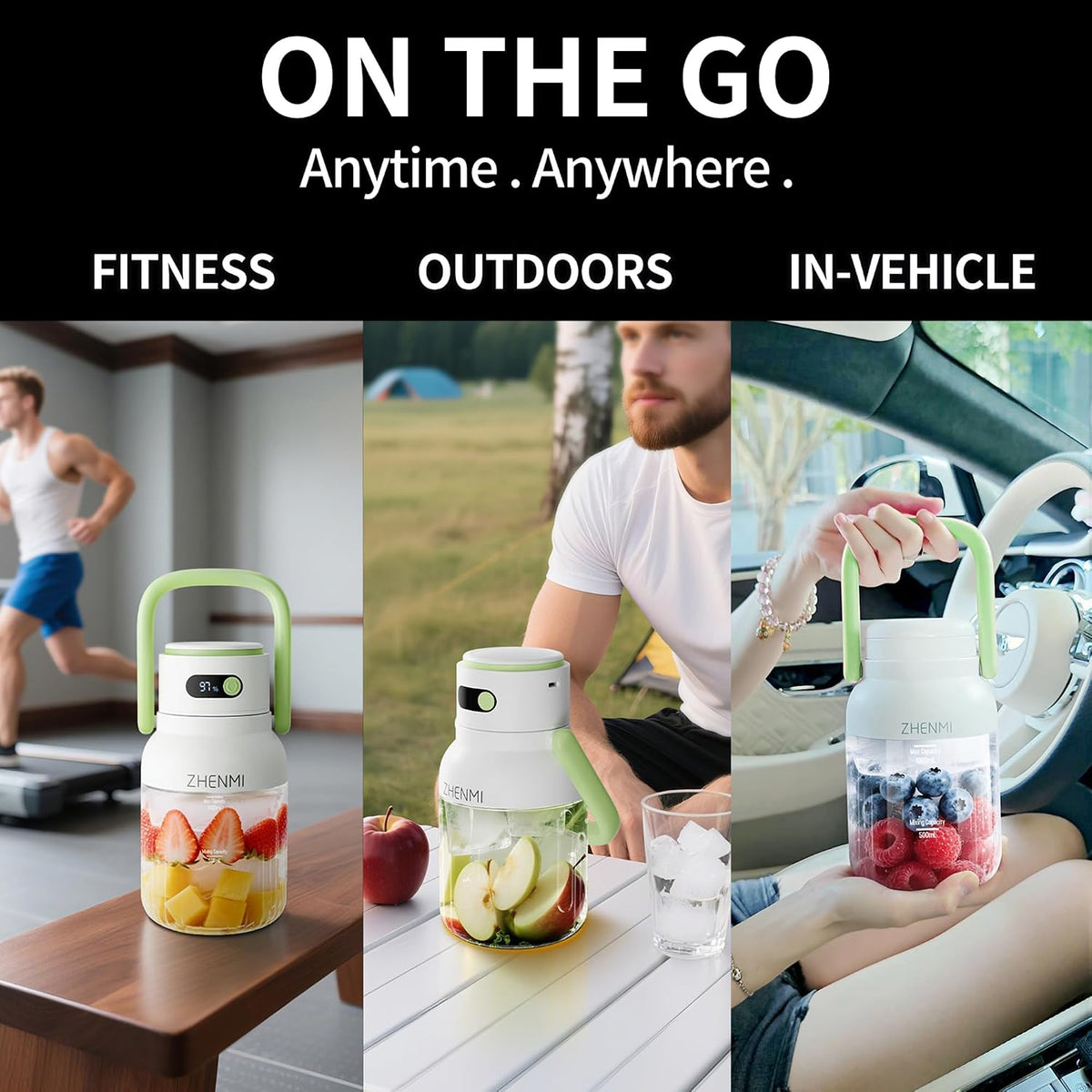 Batidora portátil para batidos y batidos, mezclador personal recargable de 34 onzas con 12 cuchillas de acero inoxidable para triturar hielo, diseño de viaje inalámbrico, pantalla LED, sin BPA