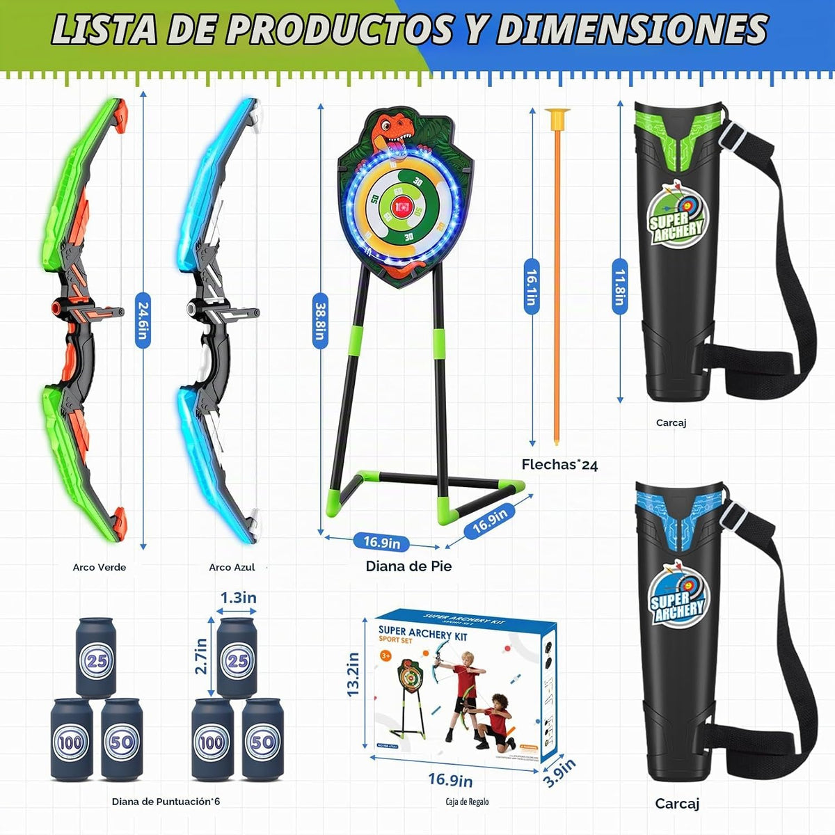Bow y Arrow para Kids, LED Light Up Archery Set, Indoor Outdoor Sport Gifts para Boys Girls Ages 4-12