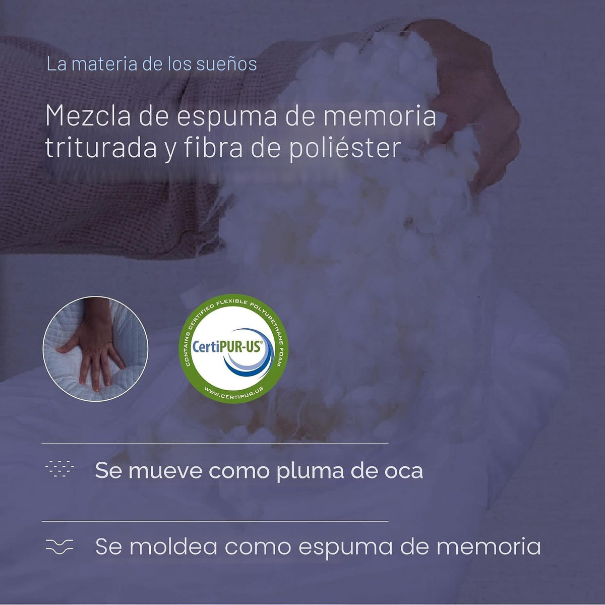 Almohada DreamyBlue Moon King, espuma viscoelástica triturada ajustable