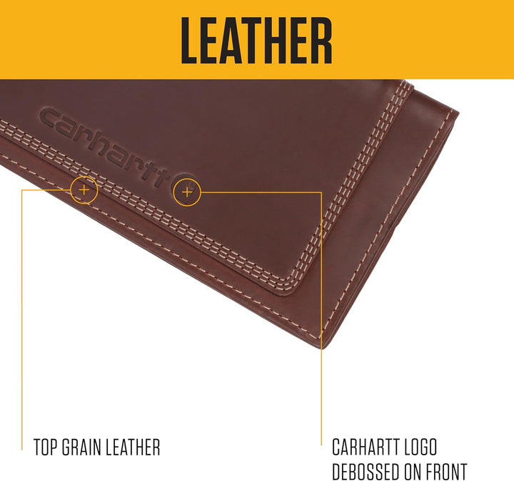 Carhartt Cartera de cuero para hombre con triple puntada, cuero dur...