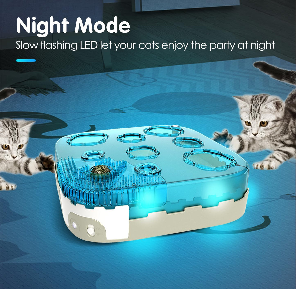 Migipaws Juguete interactivo 7 en 1 para gatos activado por movimiento, reemplazos incluidos con bola de gato de rebote automático, varita de palmera de pluma,