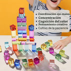 Juego de 30 bloques acrílicos mixtos – 10 largos (1.0 x 1.0 x 2.0 in) + 20 cubos (1.0 x 1.0 x 1.0 in), bloques de gemas arcoíris, juguete apilable sensorial para niños y niñas de 1, 2, 3, 4 años