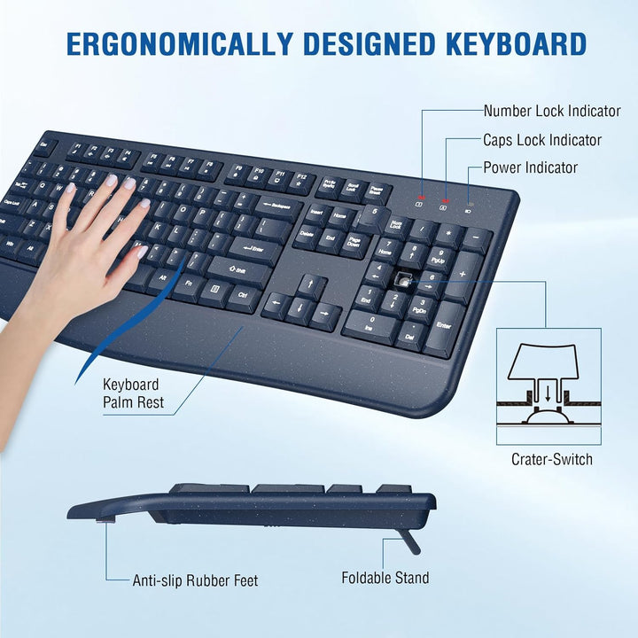 Combo de teclado y mouse inalámbrico, EDJO, teclado de computadora...