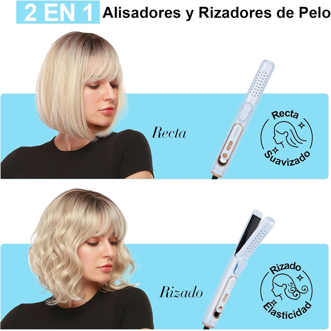 Plancha de pelo 2 en 1 y rizador de pelo con función de flujo de ai...
