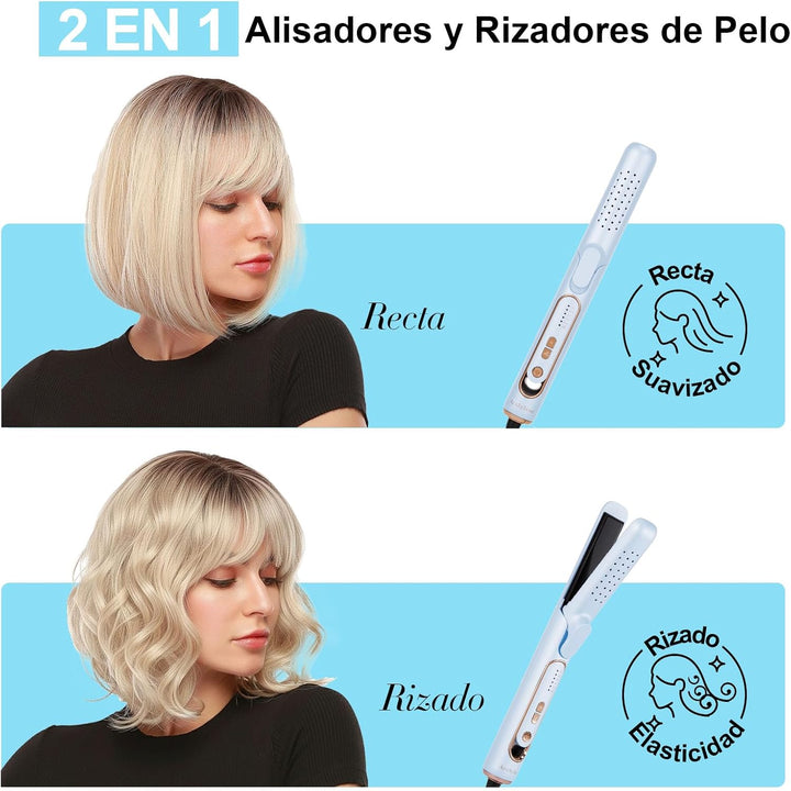 Plancha de pelo 2 en 1 y rizador de pelo con función de flujo de ai...