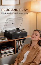 Seasonlife® Tocadiscos todo en uno con 4 altavoces y Bluetooth, negro