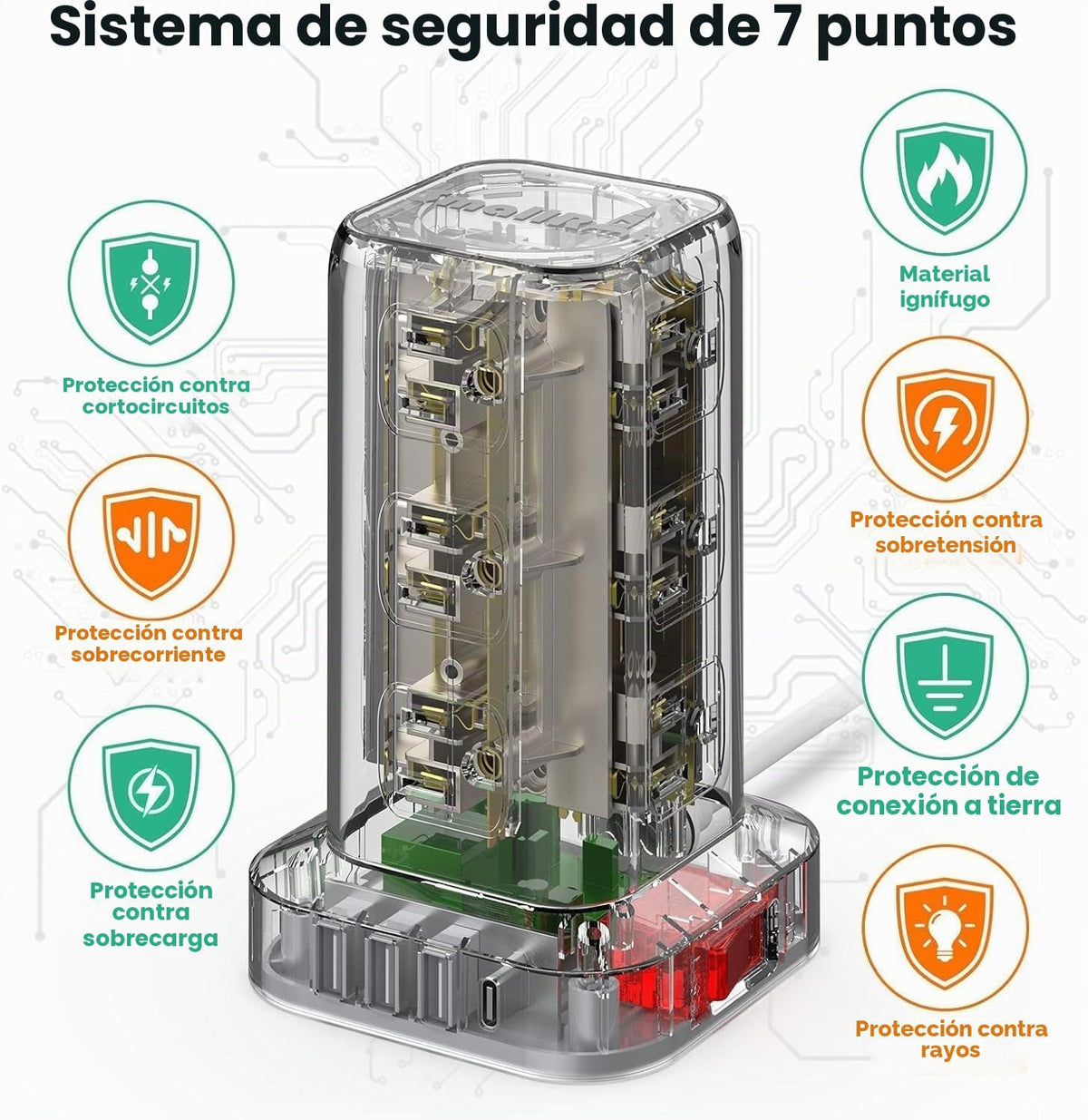 Regleta de alimentación con 12 tomas, 4 USB (1 USB C), cable de extensión de 10 pies con múltiples tomas, estación de carga, torre de regleta de alimentación, suministros de escritorio de oficina en