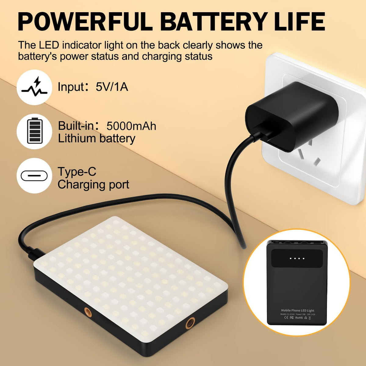 Luz de selfie de 120 LED para iPhone, luz de teléfono portátil con clip y adaptador de trípode de cámara, recargable de 5000 mAh, 3 modos de iluminación, CRI 97+ para grabación de video, TikTok, anillos de montaje de trípode