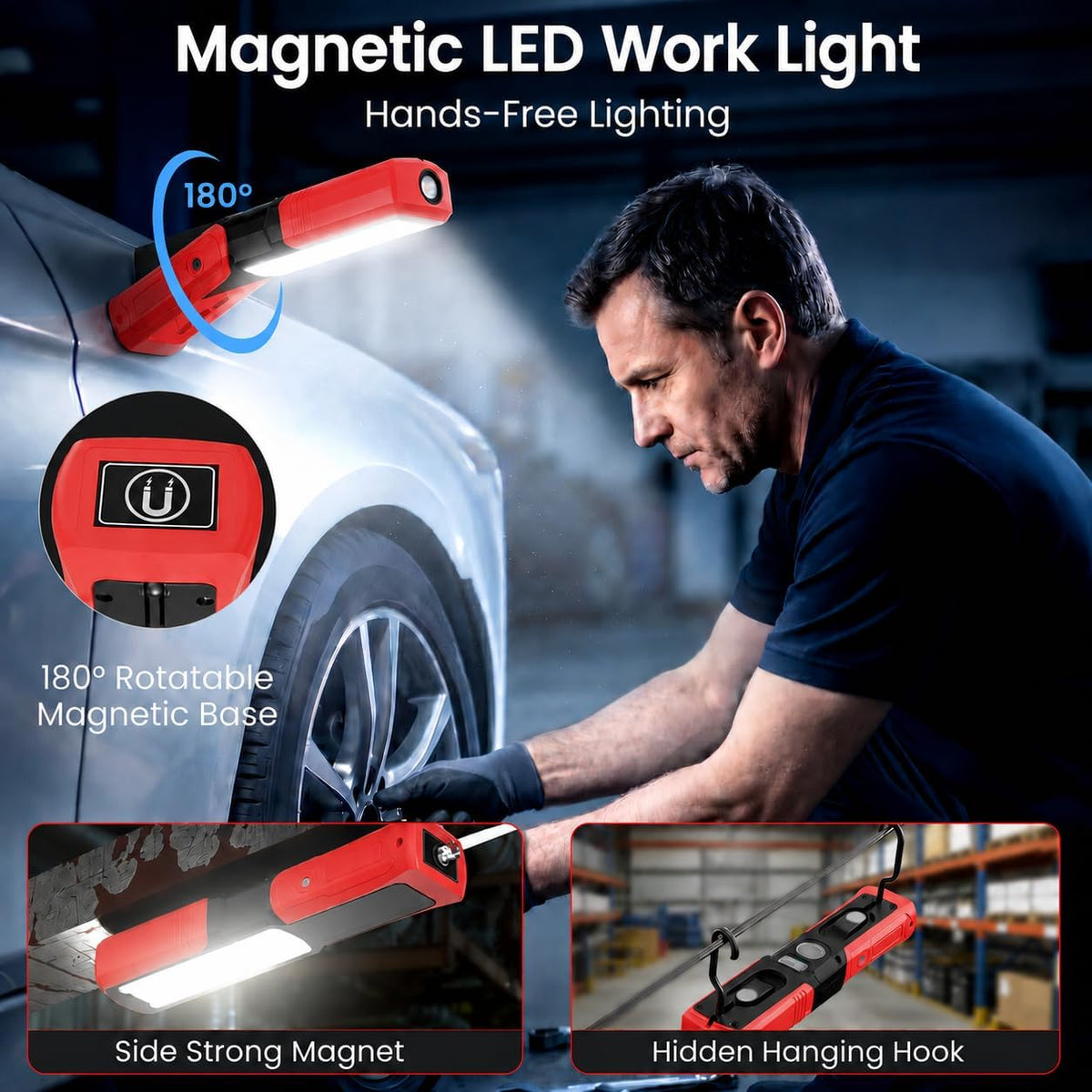 Linterna recargable magnética de la luz del trabajo bajo el capó del LED