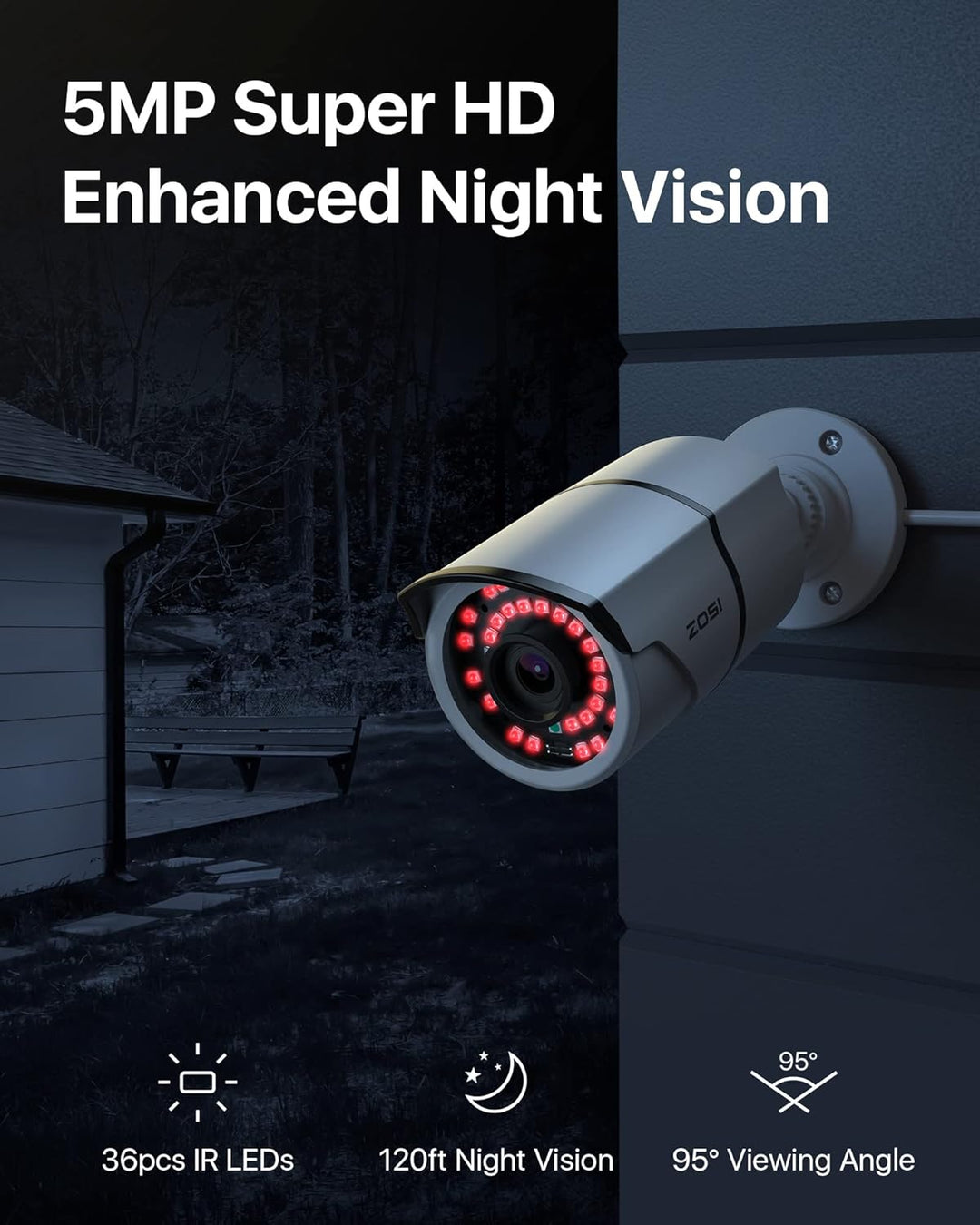ZOSI ZG2615E - Cámara de seguridad impermeable POE de 5MP con visió...