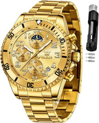 OLEVS Reloj de caballero Cronógrafo de lujo con fases de la luna, dos tonos, acero inoxidable, a prueba de agua, luminiscente, calendario empresarial, reloj de pulsera