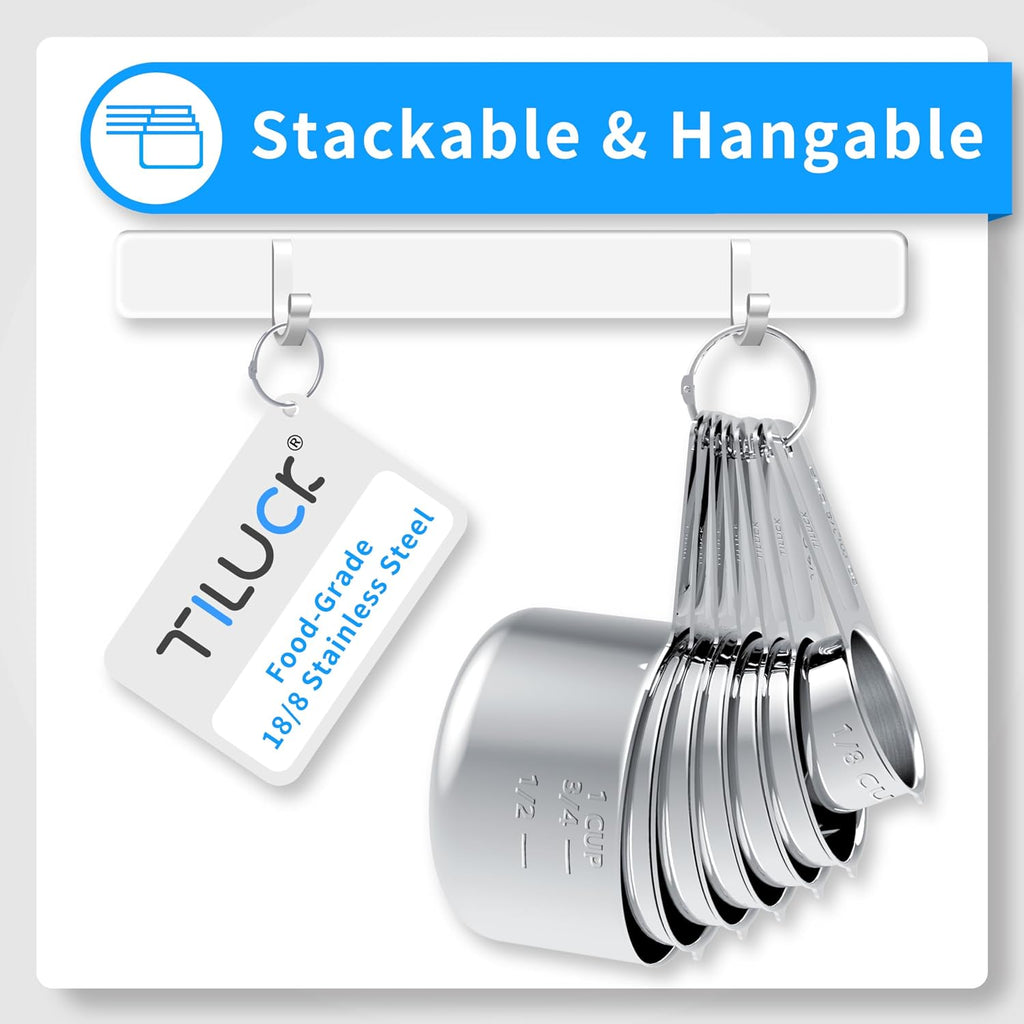 Juego de tazas y cucharas medidoras de acero inoxidable, cuchara de