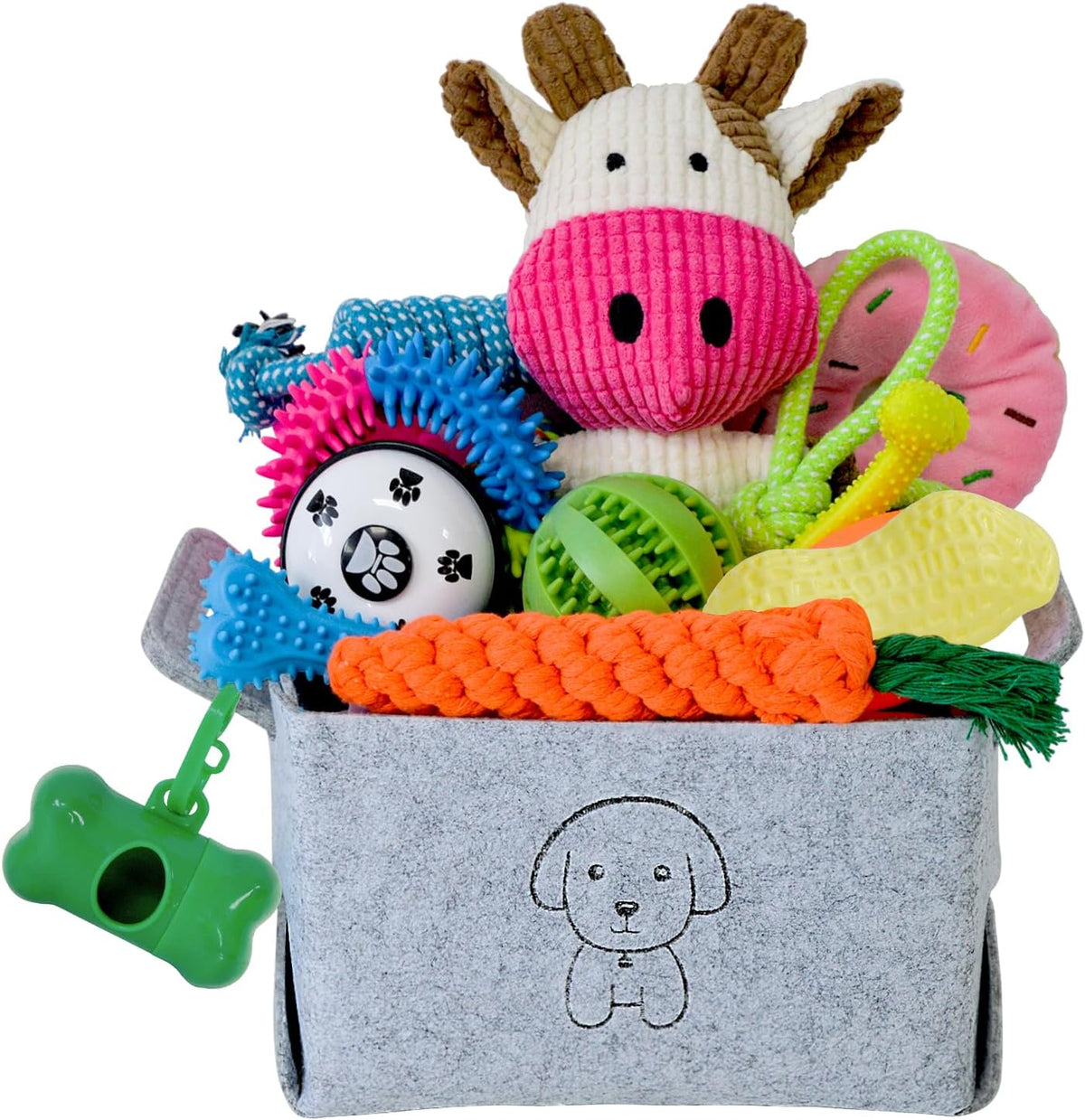 20 unidades Juguetes para Cachorros para la Dentición, Juguetes para Masticar con Cuerda, Cepillo Dental para Perros, Pelotas Dispensadoras de Premios, Juguetes de Peluche y Juguetes Chirriantes para Perros Pequeños y Medianos con Canasta para Mantenerlos