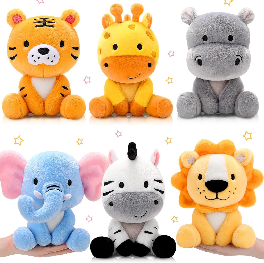 RoundFunny - 6 lindos animales de peluche de safari, juguetes de peluche de la selva de 7 pulgadas