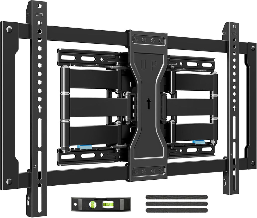 MOUNTUP Soporte de pared para TV ultra delgado para la mayoría de televisores de 37 a 90 pulgadas, soporte delgado de 1.1 pulgadas, soporte de soporte de TV de movimiento completo, brazos articulados giratorios dobles con inclinación, se adapta a pernos d