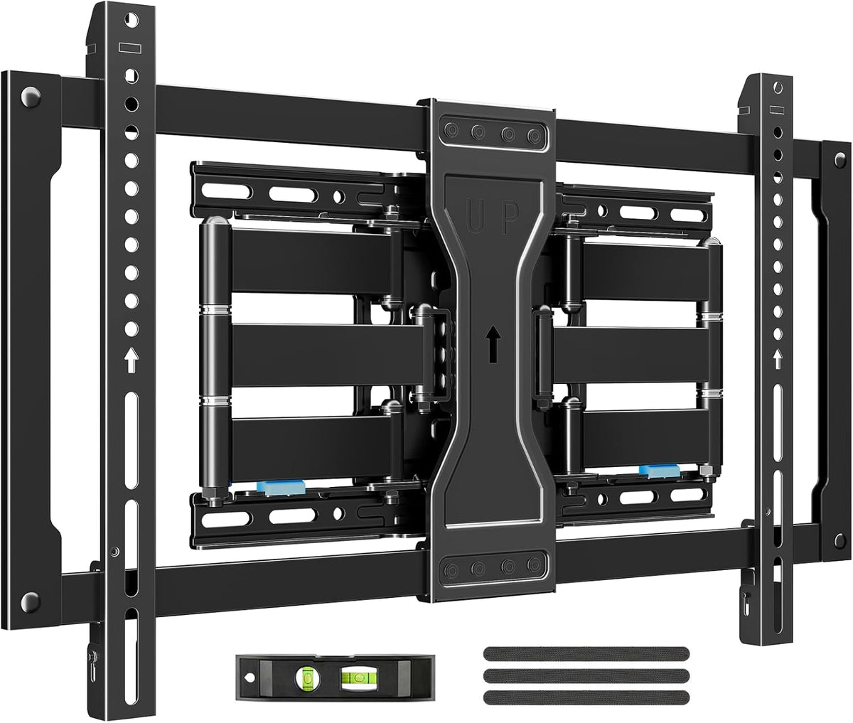 MOUNTUP Soporte de pared para TV ultra delgado para la mayoría de televisores de 37 a 90 pulgadas, soporte delgado de 1.1 pulgadas, soporte de soporte de TV de movimiento completo, brazos articulados giratorios dobles con inclinación, se adapta a pernos d