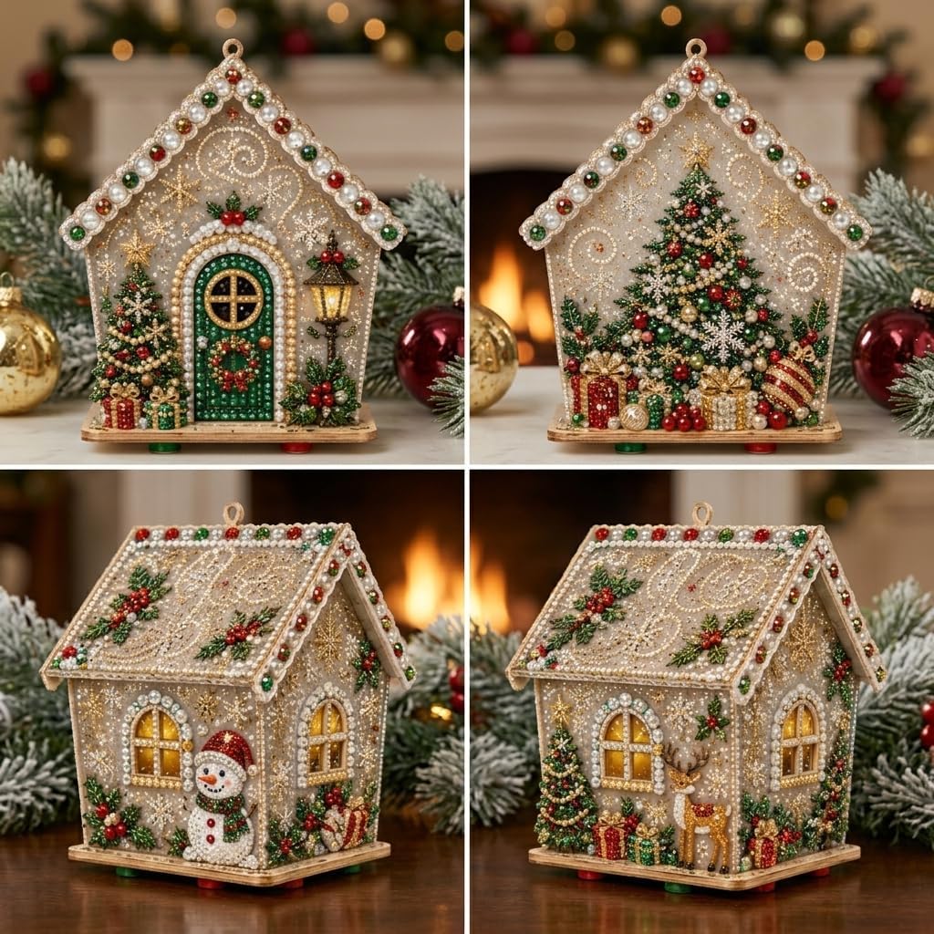 DIY Pearl Art - Colección de Navidad, kit de perlas de cabina de madera 3D