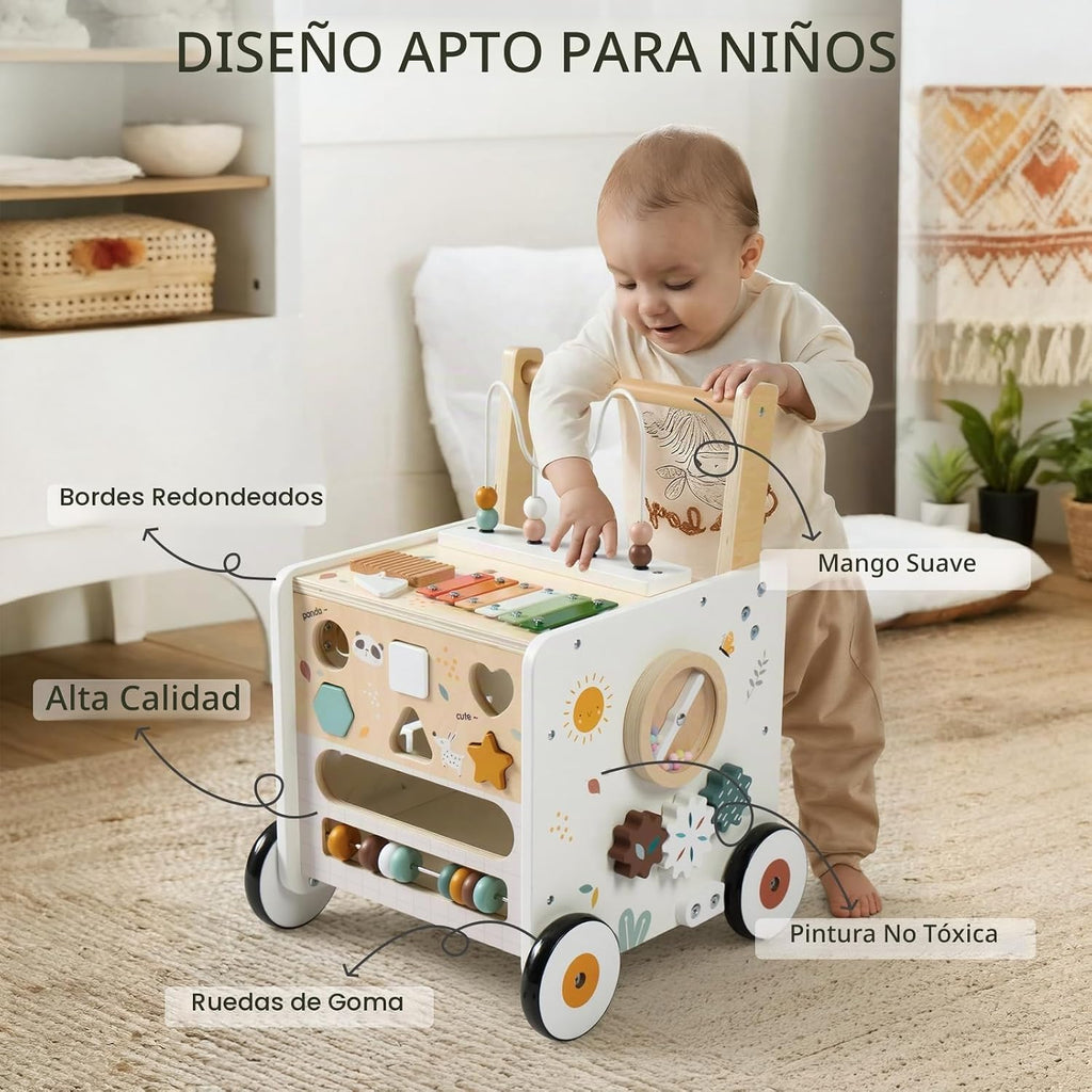 Wooden Baby Walker, Activity Cube Push Walker para Boys y Girls, Toddler Montessori Learning a Walk Toy con Adjustable Speed
