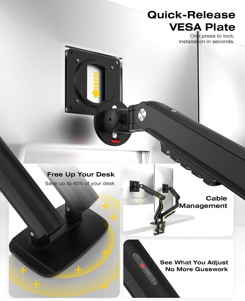 NB SmooVex™ - Soporte para monitor doble, soporte para monitor dual para hasta 32 pulgadas, brazo de monitor de resorte mecánico, VESA 75/3.937 in, modelo-A5C (negro)