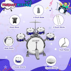 Juego de batería mejorada para niños de 3 a 5 años, kit de batería de jazz con taburete, platillo y pedal de pie, juguetes musicales para niños y niñas, regalos de cumpleaños