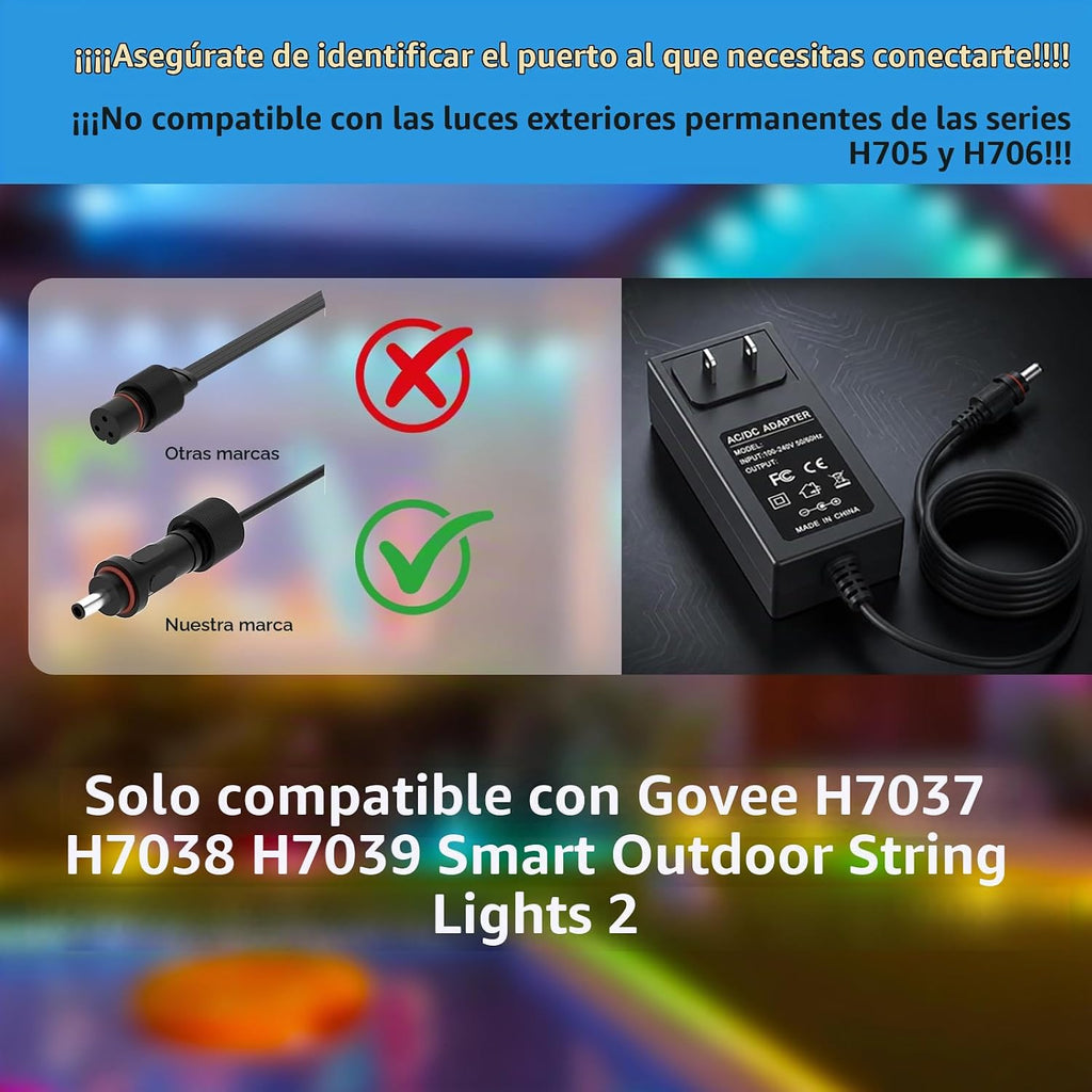 Adaptador de corriente de 36 V para Govee Smart Outdoor String Lights 2 Compatible con Govee H7037 H7038 H7039 Cargador de cable de alimentación