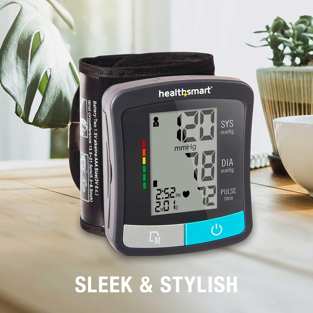 HealthSmart Monitor de presión arterial estándar digital con brazalete superior automático que muestra la frecuencia del pulso y los latidos cardíacos irregulares, almacena hasta 120 lecturas para 2