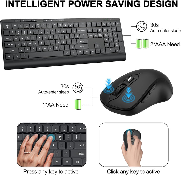 Combo de teclado y mouse inalámbricos, teclado de computadora silen...