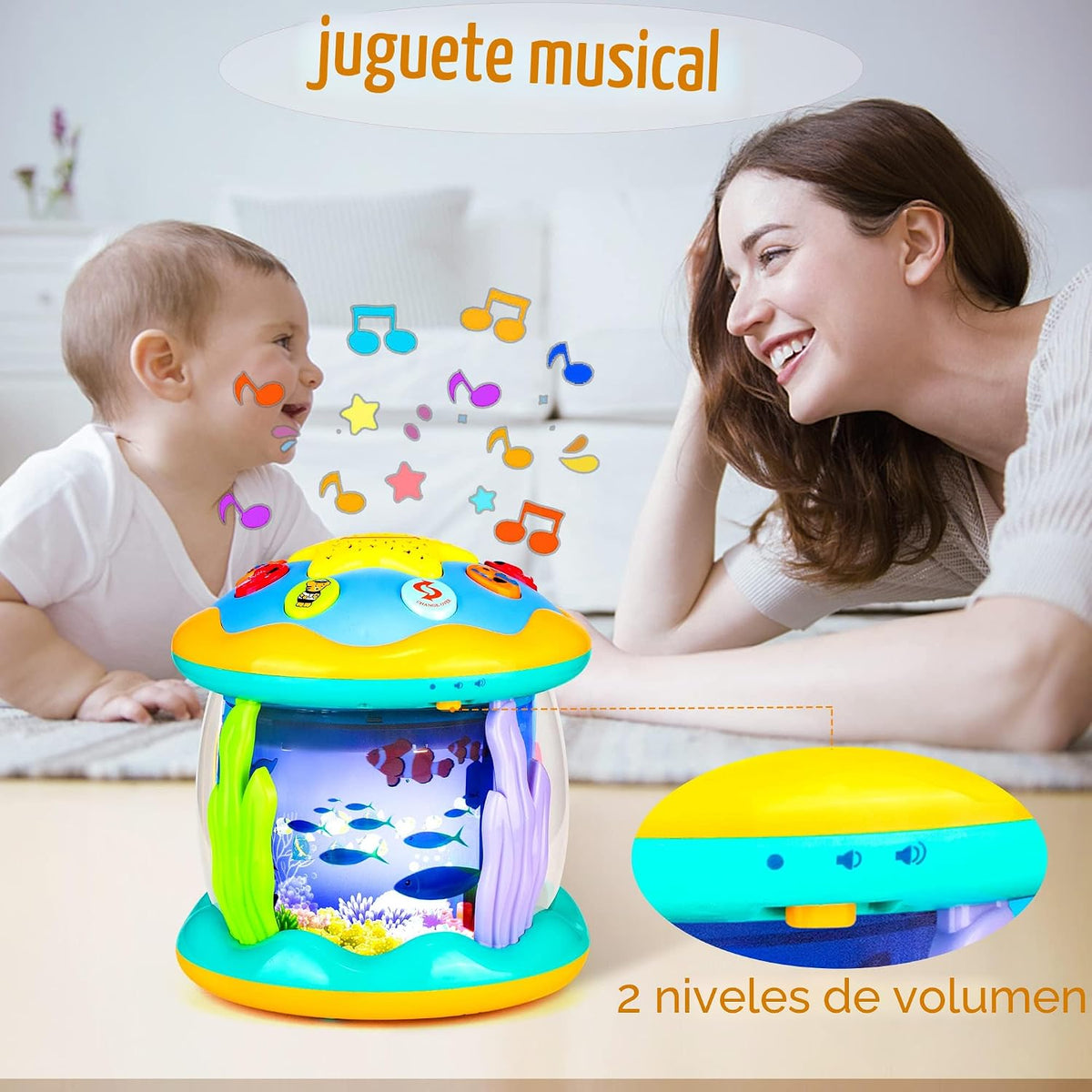 Juguetes musicales con luz para el tiempo de barriga, juguete de proyector giratorio de océano para niño y niña