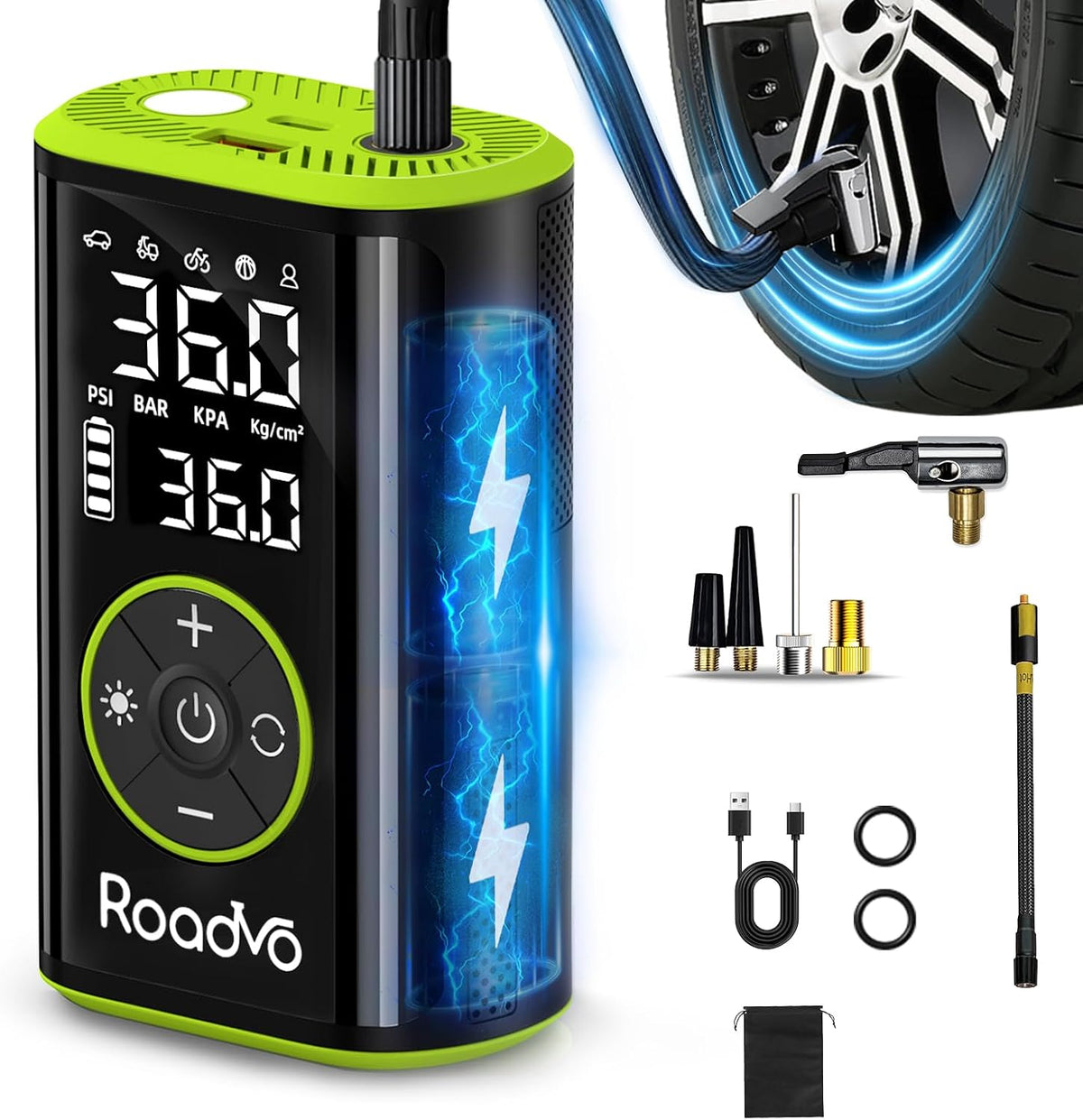 Roadvo [10000 mAh] Inflador de neumáticos Compresor de aire portáti...