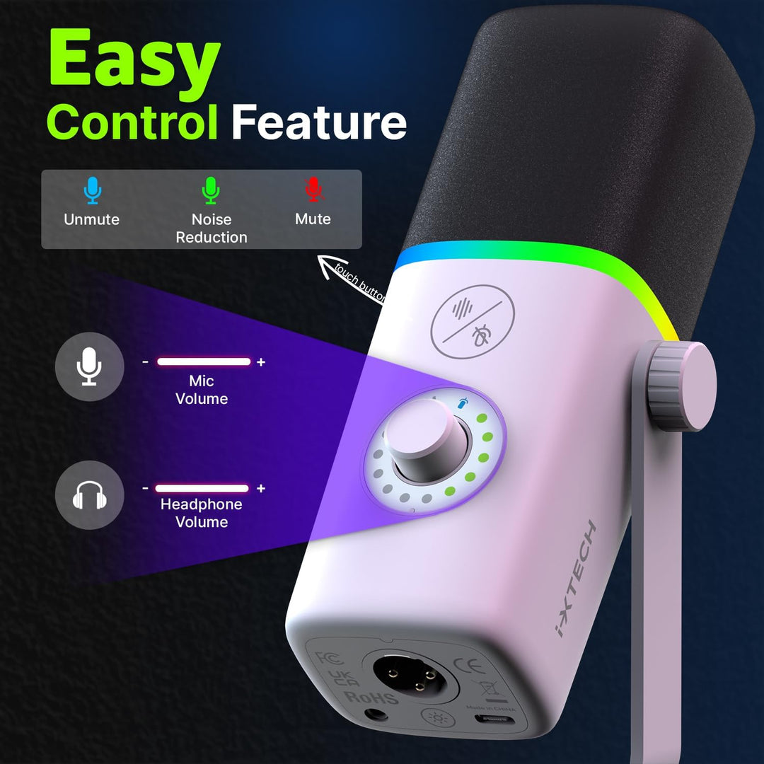 IXTECH Micrófono USB Gaming para PC, micrófono condensador con canc...