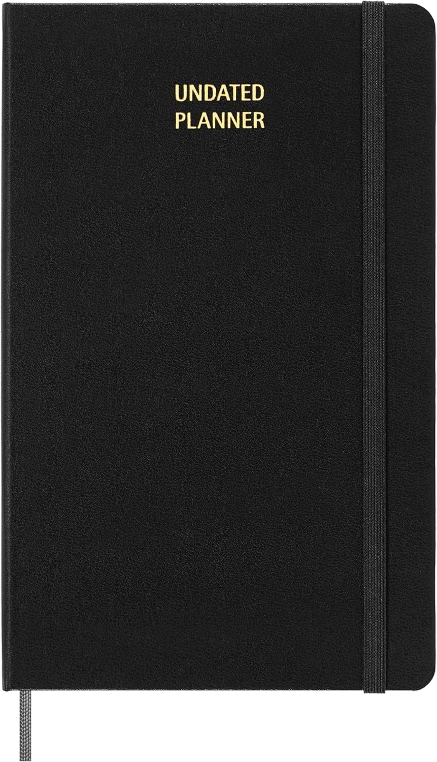 Moleskine Agenda semanal clásica sin fecha, tapa dura, grande (5 x 8.25 pulgadas), negro, 288 páginas