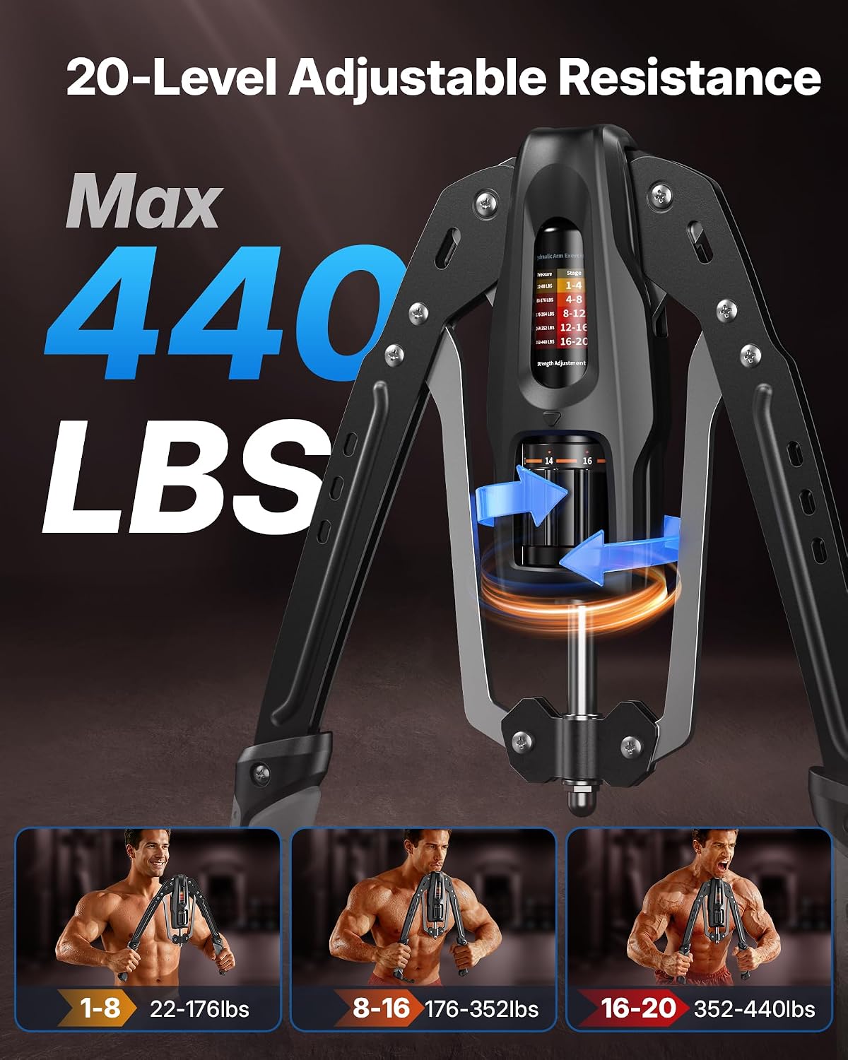 Merach Twister Entrenador de Antebrazos, 22-440 lb Potenciador Hidráulico de Fuerza | Expansor de Pecho Ajustable para Casa, Equipo de Fitness para Entrenamiento de Músculos del Hombro, Fortalecedor de Brazos para Ejercicio